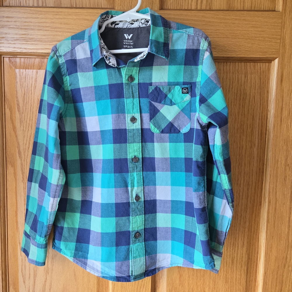 Shaun White Blue and Green Plaid Button Down Shirt